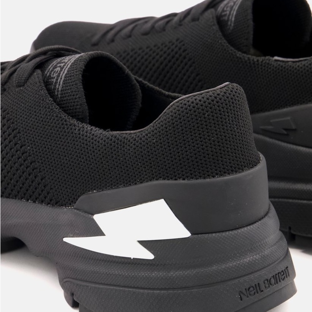 Men’s Neil Barrett Black Knit Bolt Lace Up Sneakers with Lightning Bolt Size 44 - Picture 5 of 5